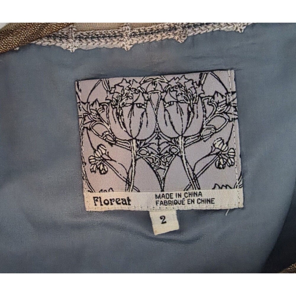 Anthropologie Floreat Silk Dress Womens Size 2 Blue With Floral Lined Skirt - Picture 3 of 9